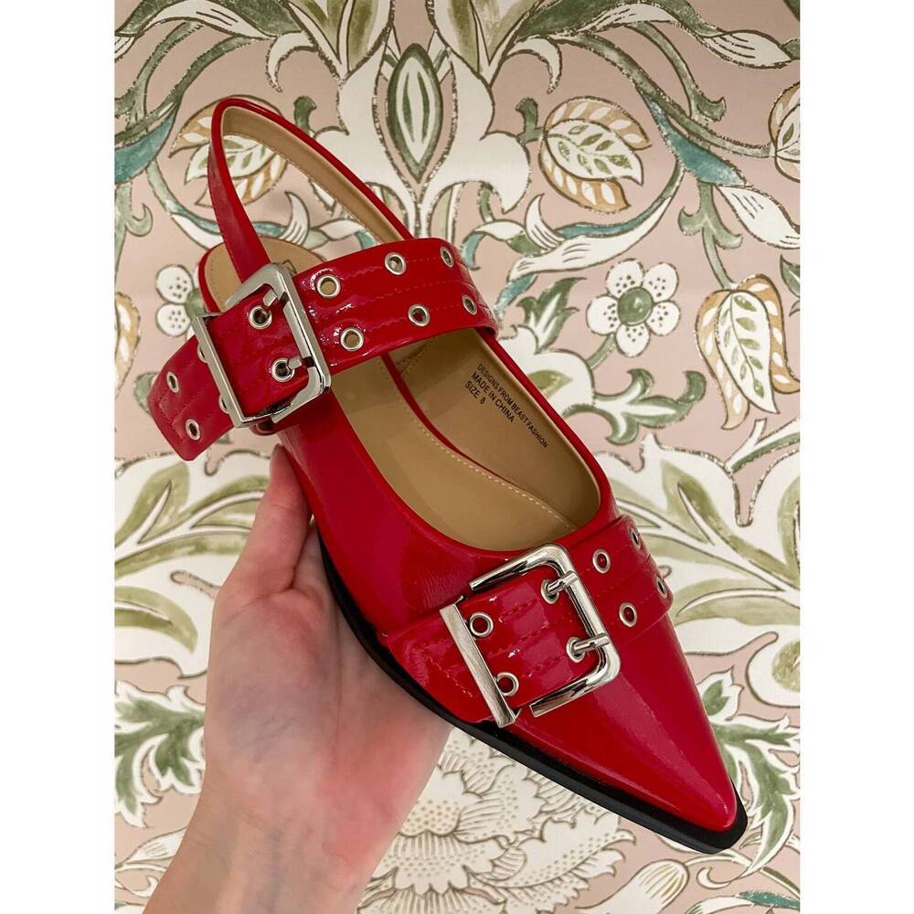 NEW BEAST FASHION women's samantha slingback grommet flats in red